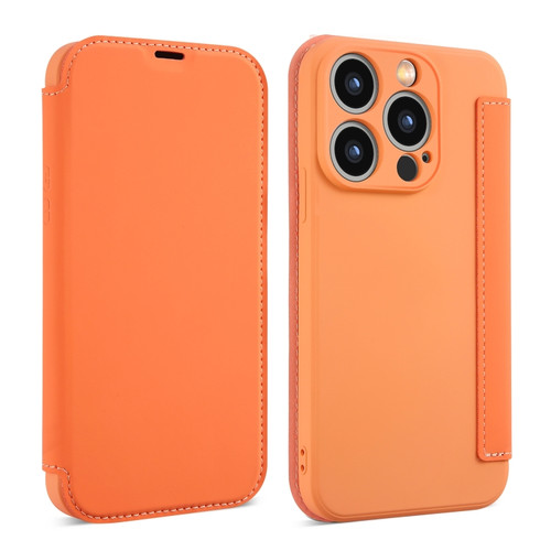 Imitate Liquid Skin Feel Leather Phone Case with Card Slots for iPhone 14 Pro - Orange