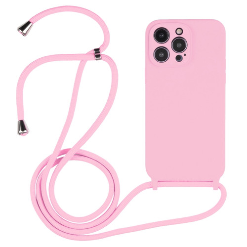 Crossbody Lanyard Liquid Silicone Case for iPhone 14 Pro - Pink