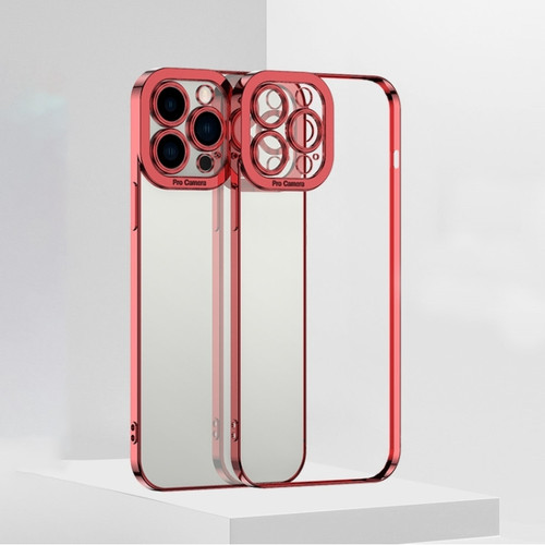 Electroplating High Transparent TPU Phone Case for iPhone 14 Pro - Red