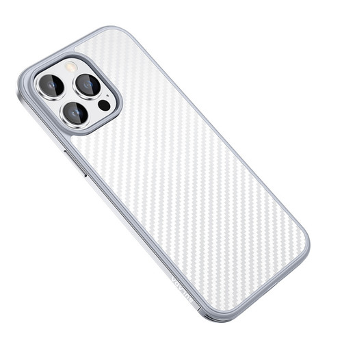 SULADA Carbon Fiber Textured Shockproof Metal + TPU Frame Case for iPhone 14 Pro - Silver