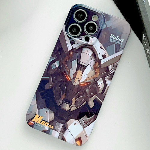 Painted Pattern Precise Hole PC Phone Case for iPhone 14 Pro - Grey Robot