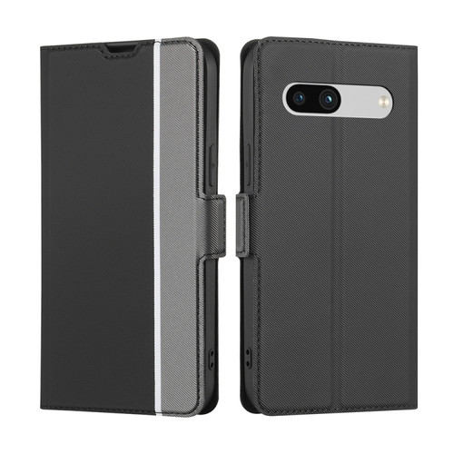 Twill Texture Side Button Leather Phone Case for Google Pixel 7a - Black