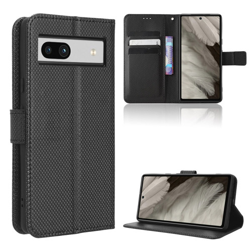 Diamond Texture Leather Phone Case for Google Pixel 7a - Black