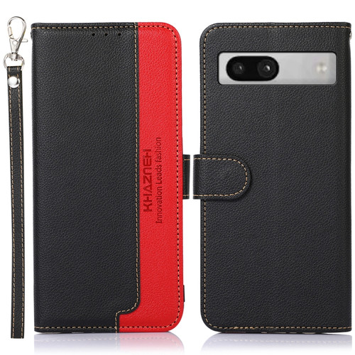 KHAZNEH Litchi Texture Leather RFID Phone Case for Google Pixel 7a - Black