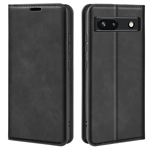 Retro-skin Magnetic Suction Leather Phone Case for Google Pixel 7a - Black