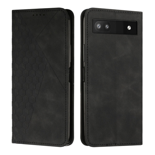 Diamond Pattern Skin Feel Magnetic Leather Phone Case for Google Pixel 7a - Black