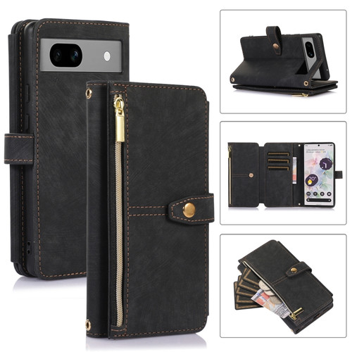 Dream 9-Card Wallet Zipper Bag Leather Phone Case for Google Pixel 7a - Black