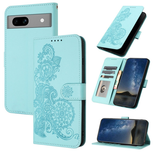 Datura Flower Embossed Flip Leather Phone Case for Google Pixel 7a - Light blue