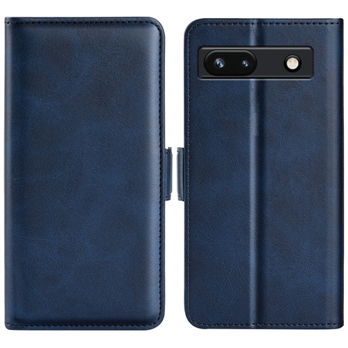 Dual-side Magnetic Buckle Leather Phone Case for Google Pixel 7a - Dark Blue