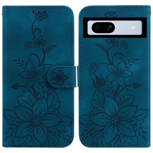 Lily Embossed Leather Phone Case for Google Pixel 7a - Dark Blue