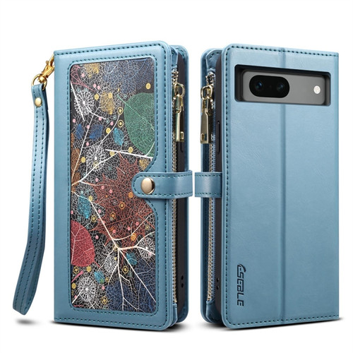 ESEBLE Star Series Lanyard Zipper Wallet RFID Leather Case for Google Pixel 7a - Blue