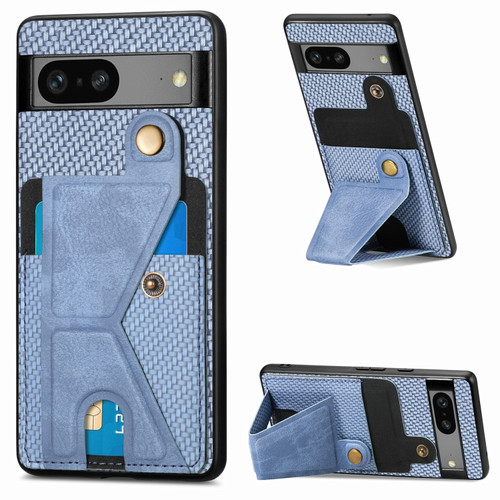 Carbon Fiber Wallet Flip Card Holder Phone Case for Google Pixel 7a - Blue