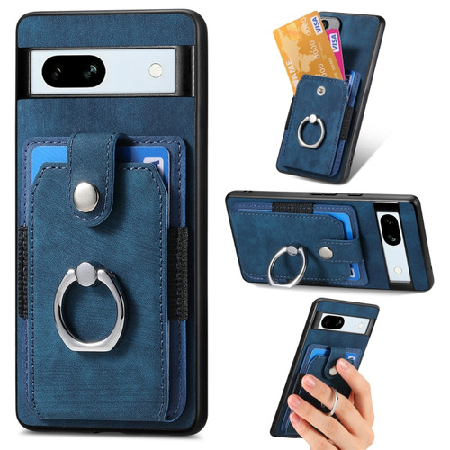 Retro Skin-feel Ring Card Wallet Phone Case for Google Pixel 7a - Blue