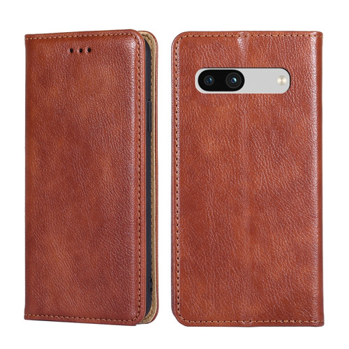 Gloss Oil Solid Color Magnetic Leather Phone Case for Google Pixel 7a - Brown