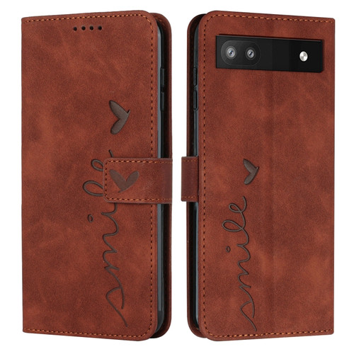 Skin Feel Heart Pattern Leather Phone Case for Google Pixel 7a - Brown