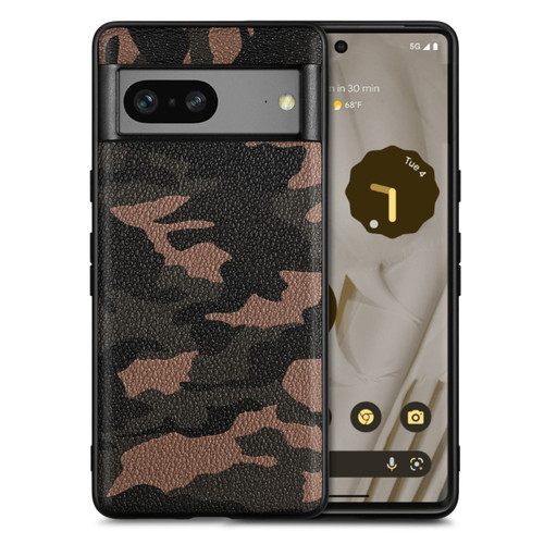 Camouflage Leather Back Cover Phone Case for Google Pixel 7a - Brown