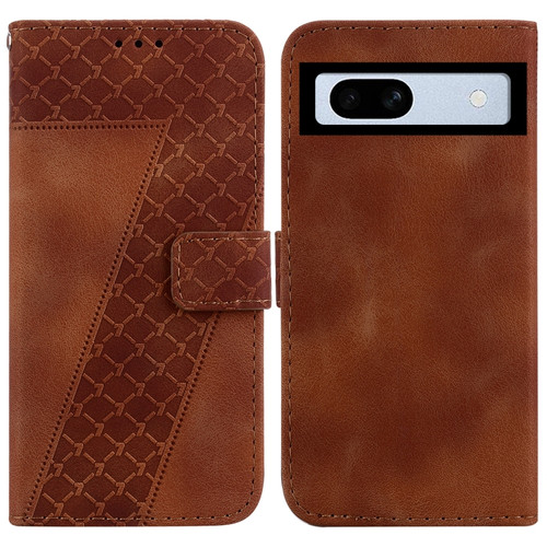 7-shaped Embossed Leather Phone Case for Google Pixel 7a - Brown