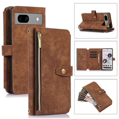 Dream 9-Card Wallet Zipper Bag Leather Phone Case for Google Pixel 7a - Brown