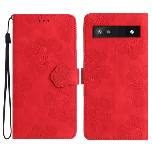 Flower Embossing Pattern Leather Phone Case for Google Pixel 7a - Red