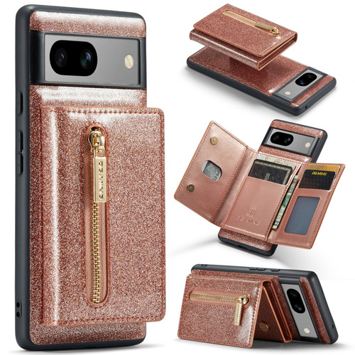 DG.MING M3 Series Glitter Powder Card Bag Leather Case for Google Pixel 7a - Rose Gold