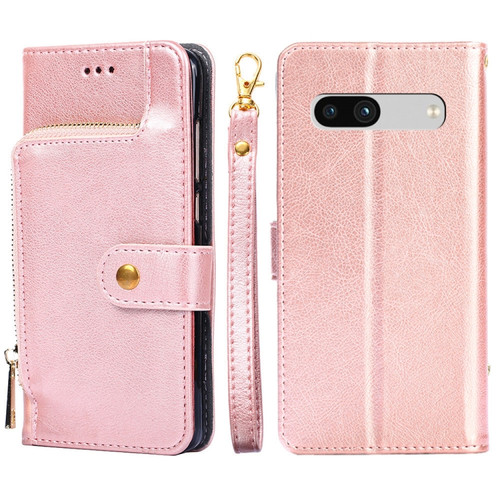 Zipper Bag Leather Phone Case for Google Pixel 7a - Rose Gold