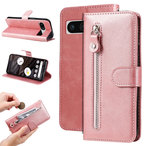 Fashion Calf Texture Zipper Leather Phone Case for Google Pixel 7a - Rose Gold