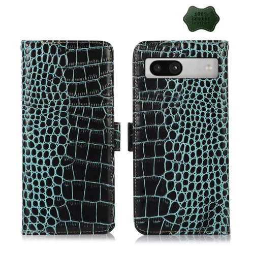 Crocodile Top Layer Cowhide Leather Phone Case for Google Pixel 7a - Green