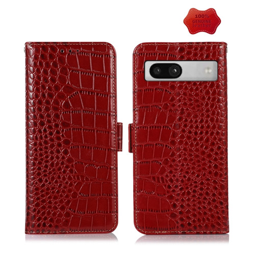 Crocodile Top Layer Cowhide Leather Phone Case for Google Pixel 7a - Red