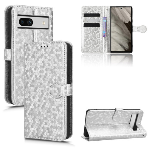 Honeycomb Dot Texture Leather Phone Case for Google Pixel 7a - Silver