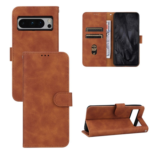 Skin Feel Magnetic Flip Leather Phone Case for Google Pixel 8 Pro - Brown