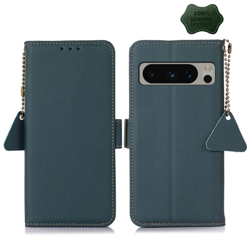 Side-Magnetic TJ Genuine Leather RFID Phone Case for Google Pixel 8 Pro - Green