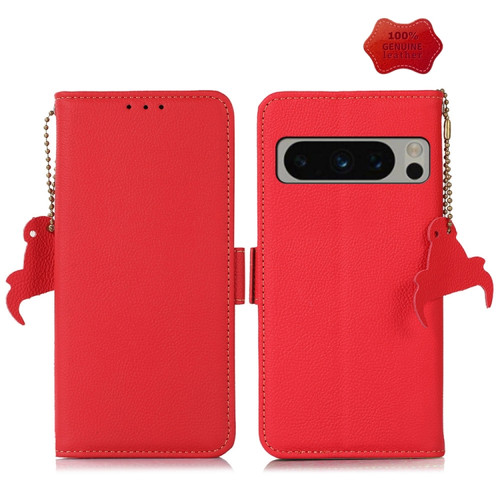 Side-Magnetic TJ Genuine Leather RFID Phone Case for Google Pixel 8 Pro - Red