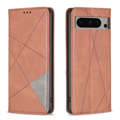 Rhombus Texture Magnetic Leather Phone Case for Google Pixel 8 Pro - Brown