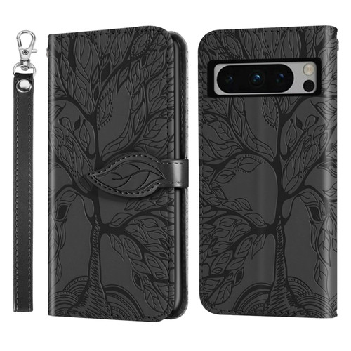 Life Tree Embossing Pattern Flip Leather Phone Case for Google Pixel 8 Pro - Black