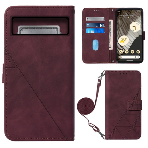 Crossbody 3D Embossed Flip Leather Phone Case for Google Pixel 8 Pro - Wine Red