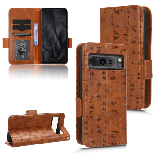 Symmetrical Triangle Pattern Leather Phone Case for Google Pixel 8 Pro - Brown