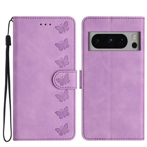 Seven Butterflies Embossed Leather Phone Case for Google Pixel 8 Pro - Purple