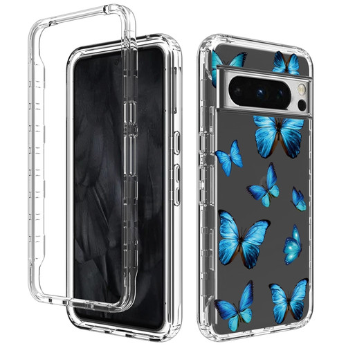 Transparent Painted Phone Case for Google Pixel 8 Pro - Blue Butterflies
