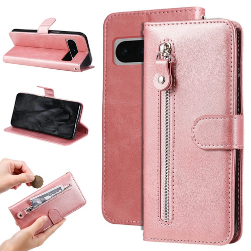 Fashion Calf Texture Zipper Leather Phone Case for Google Pixel 8 Pro - Rose Gold