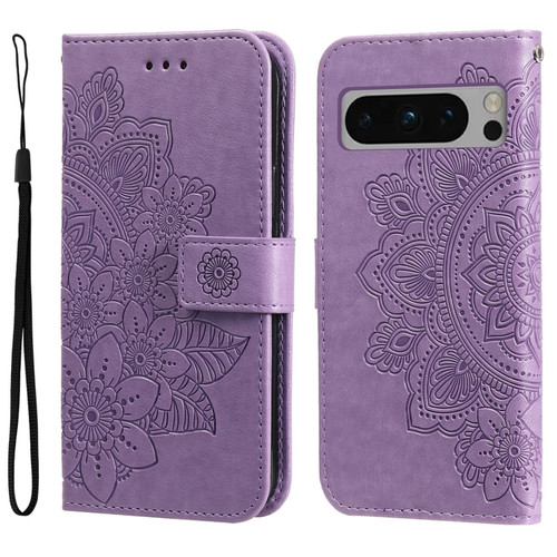 7-petal Flowers Embossing Leather Phone Case for Google Pixel 8 Pro - Light Purple