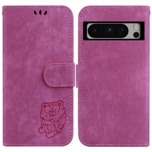 Little Tiger Embossed Leather Phone Case for Google Pixel 8 Pro - Rose Red