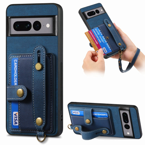 Google Pixel 7 Pro Retro Cross Wristband Wallet Leather Back Phone Case for Google Pixel 8 Pro - Blue