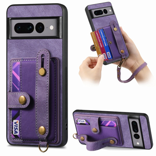 Google Pixel 7 Pro Retro Cross Wristband Wallet Leather Back Phone Case for Google Pixel 8 Pro - Purple