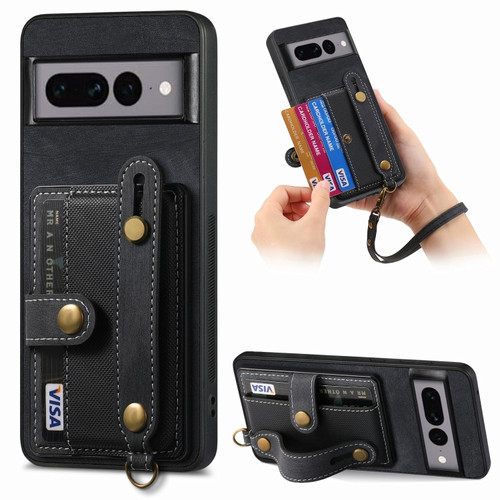 Google Pixel 7 Pro Retro Cross Wristband Wallet Leather Back Phone Case for Google Pixel 8 Pro - Black