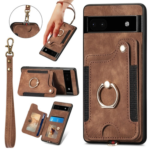 Google Pixel 6 Pro Retro Skin-feel Ring Multi-card RFID Wallet Phone Case for Google Pixel 8 Pro - Brown