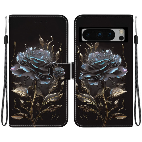 Crystal Texture Colored Drawing Leather Phone Case for Google Pixel 8 Pro - Black Rose