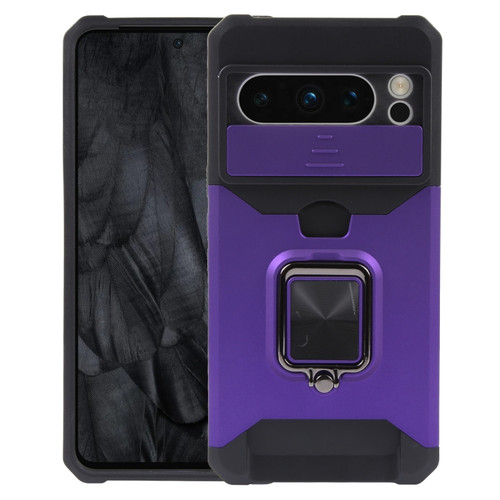 Camera Shield Card Slot PC+TPU Phone Case for Google Pixel 8 Pro - Purple