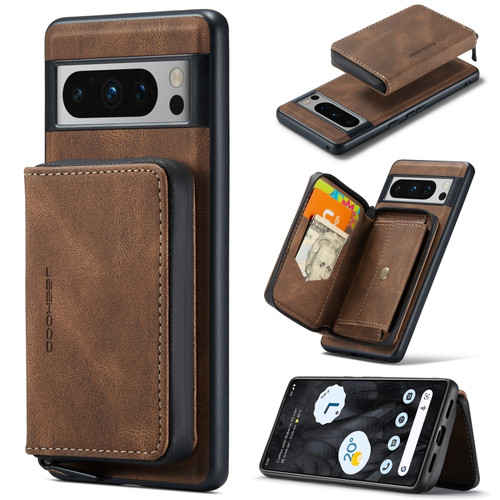 JEEHOOD Magnetic Zipper Wallet Phone Leather Case for Google Pixel 8 Pro - Brown