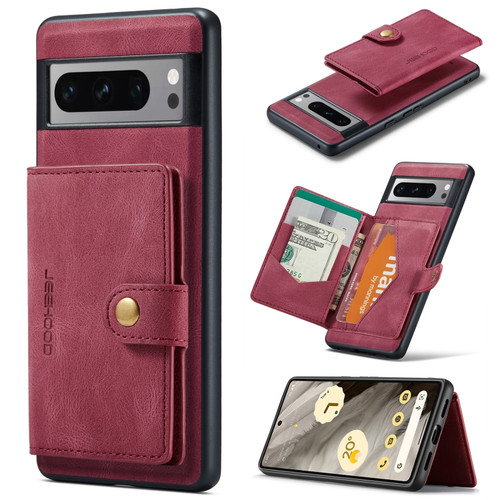 JEEHOOD Retro Magnetic Detachable Wallet Phone Case for Google Pixel 8 Pro - Red