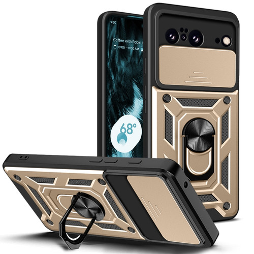 5G Sliding Camera Cover Design TPU Hybrid PC Phone Case for Google Pixel 8 Pro - Gold